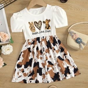 🔥NWT Adorable Girls PEACE LOVE COWS Printed Dress